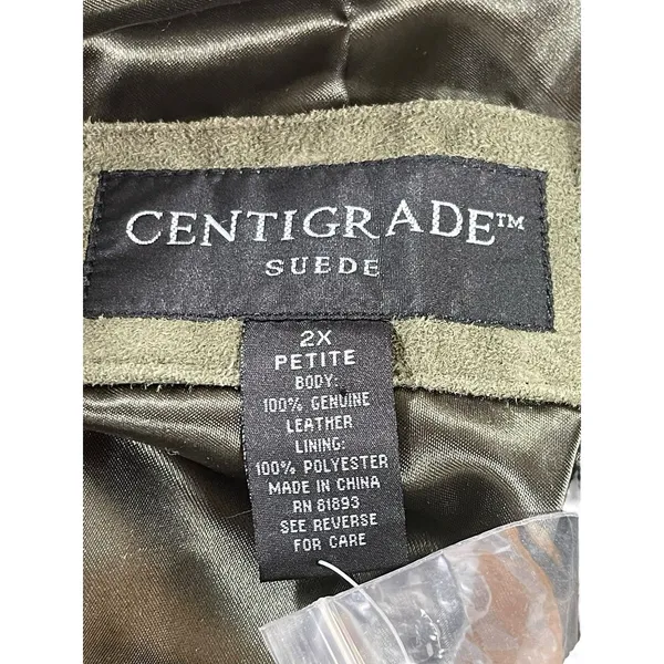 Centigrade Suede Leather Coat Jacket 2X Petite Genuine Washable Olive Green NWT - Image 4
