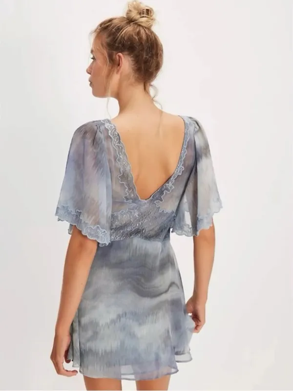 Free People Bohemian Beachy Fairy Chance On Me Mini Dress in Deep Ocean Medium - Image 4