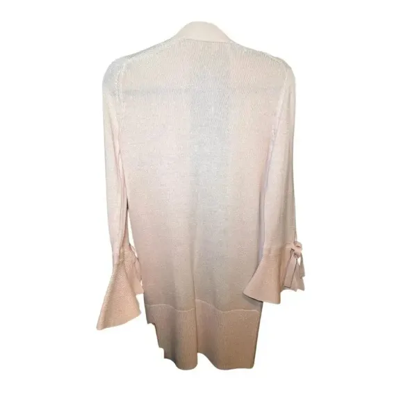 Ann Taylor LOFT Pink Silk Blend Cardigan Small Open Front Bell Sleeve Wrist Tie‎ - Image 5
