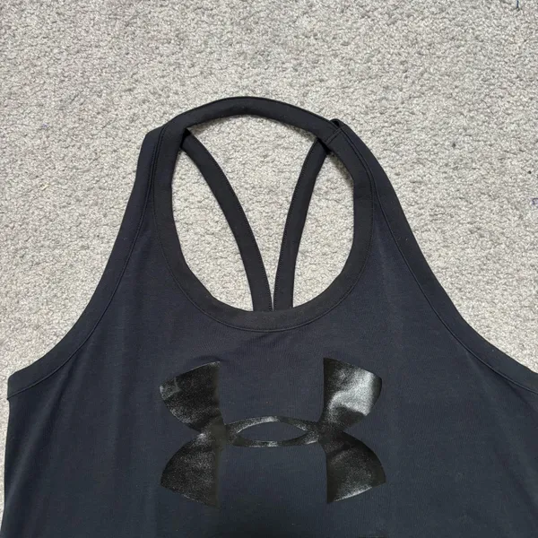 Under Armour Heat Gear Black Gloss Logo Strappy Racerback Cutout Tank Top - Image 3