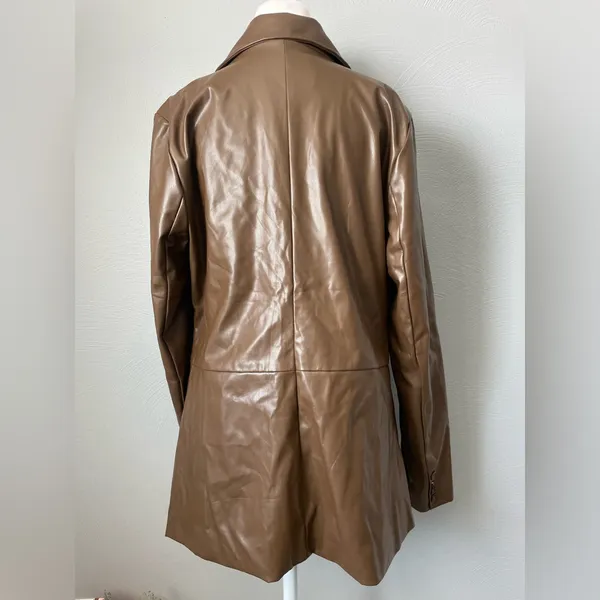 Remi x Revolve Chocolate Brown Vegan Leather Blazer Single Button Oversized Fit - Image 4