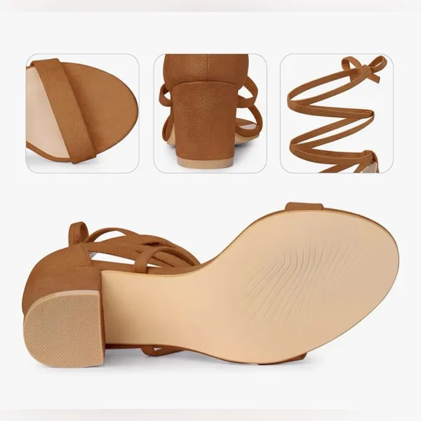NEW Perphy Faux Suede Lace Up Chunky Mid Heels Sandal 7.5 - Image 3