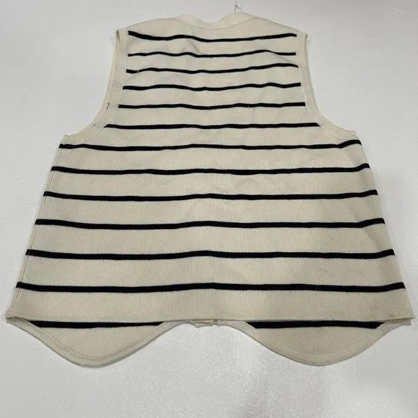 ZARA Striped Knit Button Front Sweater Vest Size Small Cream Navy - Image 2