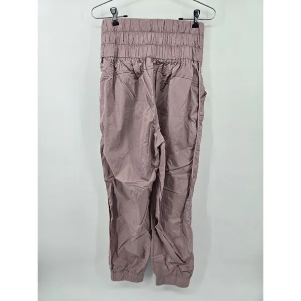Free People Jogger Womens M‎ Way Home Mauve Smocked High Rise Nylon EUC - Image 3