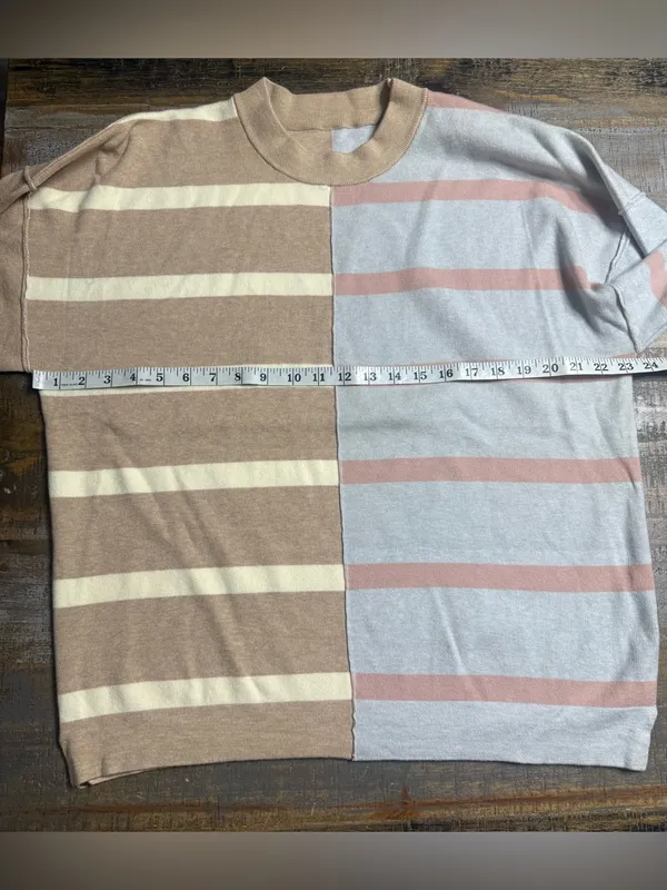 Women's Two-Tone Striped Crewneck Sweater - Beige & Light Blue - Image 4