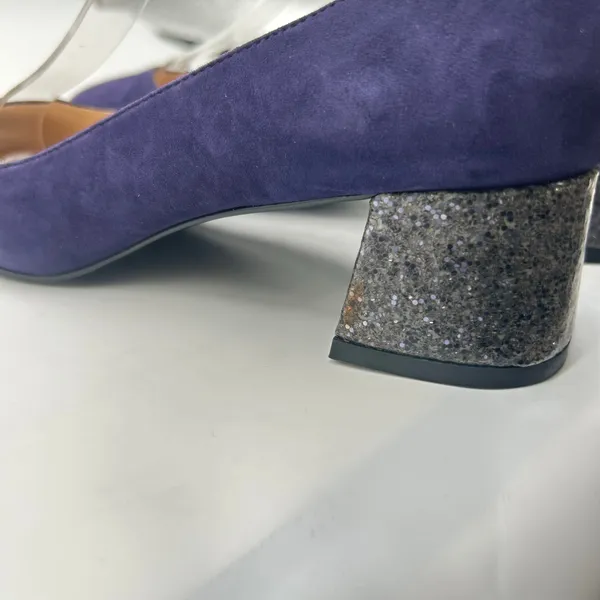 Nine West Heels Womens 6 Purple Suede‎ Leather Glitter Block Heel - Image 7