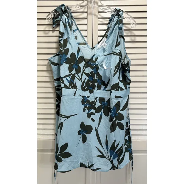 Motherhood Maternity NWT Blue/Blk Floral Sleeveless Blouse Size XL Tie Waist Side Zip - Image 5
