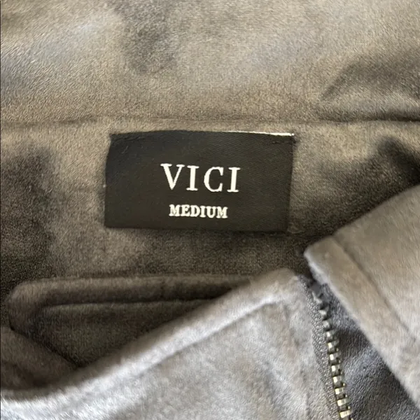 Vici Gray Suede Leather Jacket Zip-Up Style - Image 2