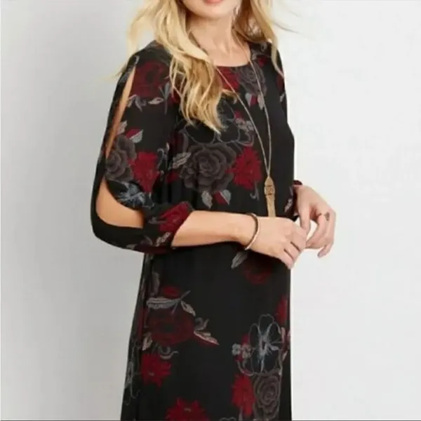 Maurices Floral Print Shift Dress Cold Shoulder size XS - Image 2