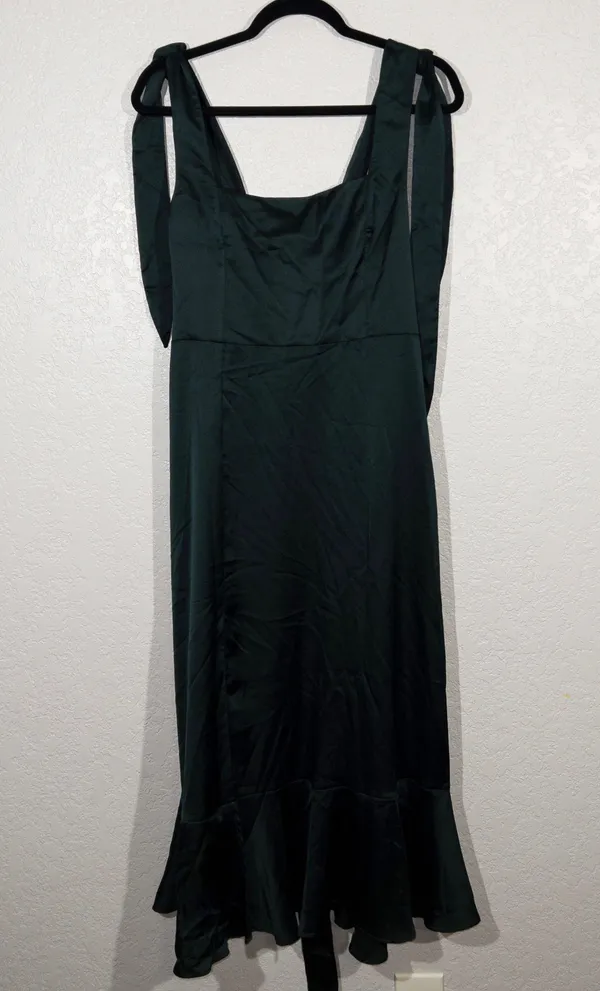 Show Me Your Mumu New Deep Emerald Luxe Satin Claire Midi Dress Large - Image 8