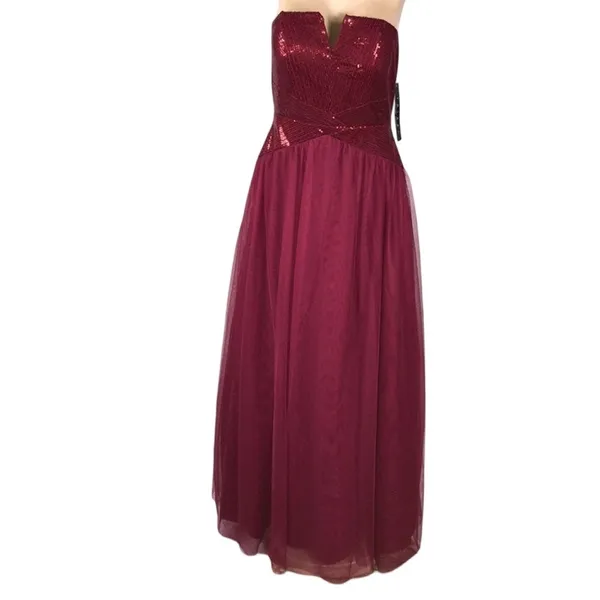 Trixxi Size 11 Burgundy Strapless Sequence Evening Gown. New With Tags. - Image 2