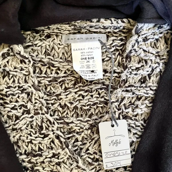 NWT Sarah Pacini Marled Avant Garde Open Knit Cropped Cardigan w/ Attached Scarf - Image 5