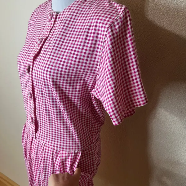 FADS VINTAGE pink white gingham button-front romper playsuit 80s 90s - Image 4