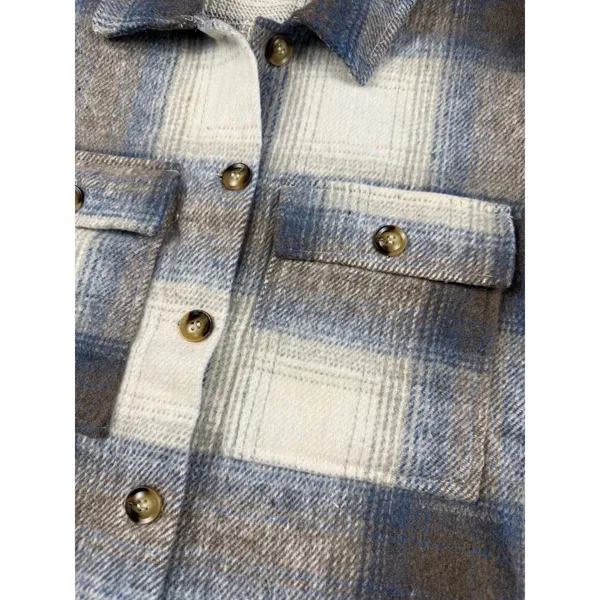 Umgee Shacket Women Small Blue Plaid Button‎ Up Long Sleeve Cropped Jacket - Image 3