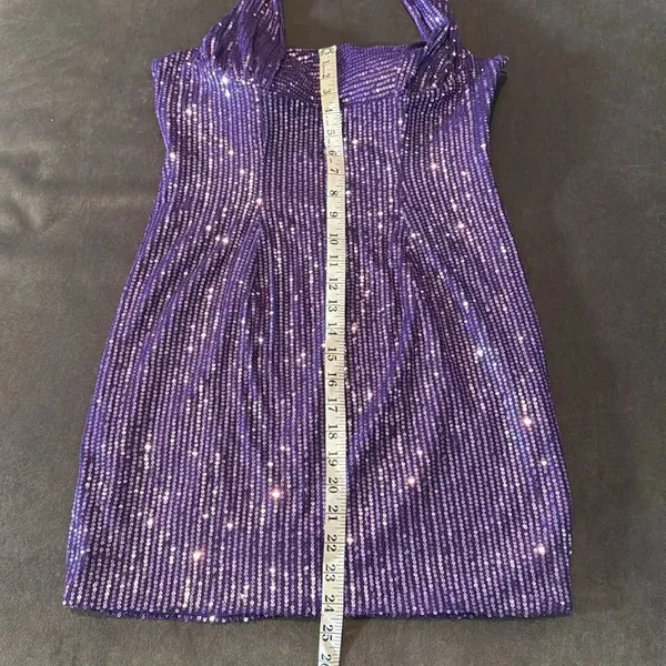 Women’s Purple Fully Sequined Short Prom Party Dress Halter Neck Size 8 NEW - Image 8