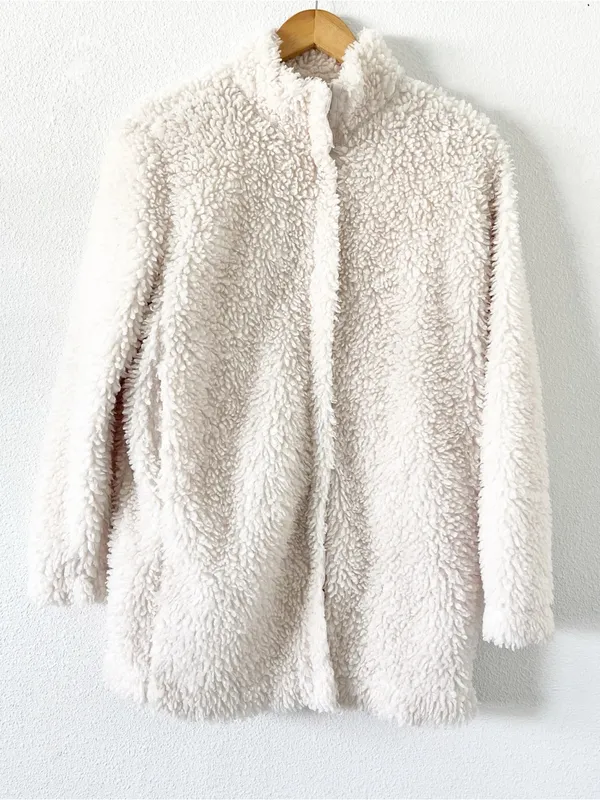 Banana Republic Ivory Sherpa Zip Up Fleece Jacket Teddy Coat - Image 2