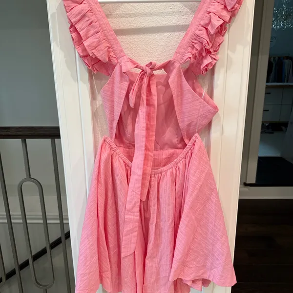 &merci Pink Ruffle Strap Back Tie Mini Dress – Size L, NWT - Image 3