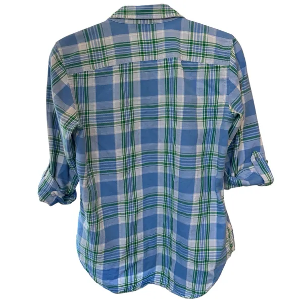 Medium Lauren Ralph Lauren Blue Green Brushed Cotton Button-Down Long Sleeve - Image 6