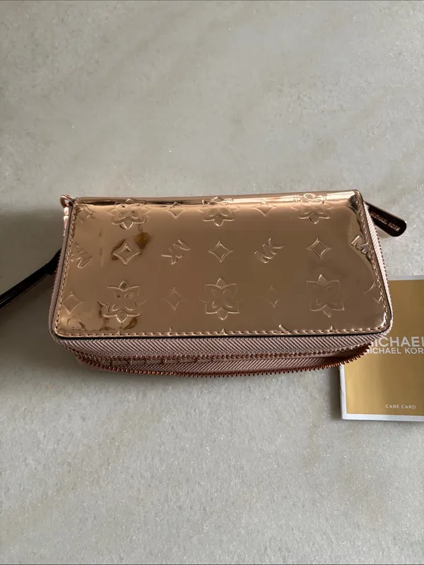 Michael Kors Metallic Rose Gold Embossed Wristlet - Image 6