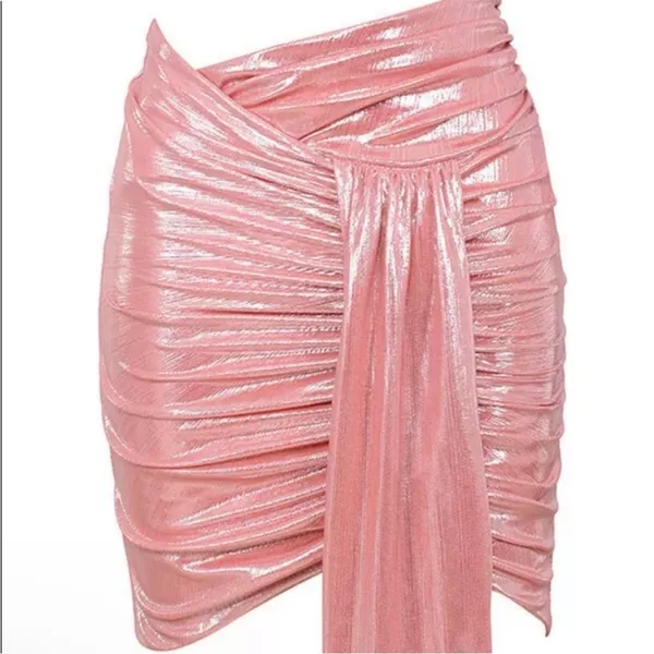 House of CB Shahja pink metallic ruched‎ mini skirt Size Medium - Image 4