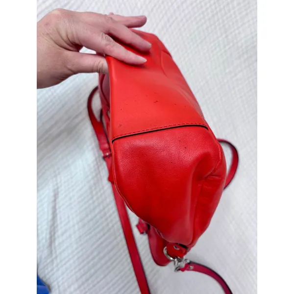 Women's Coach Orange red Leather Crossbody Bag One Size with Navy Blue Charm - Image 7