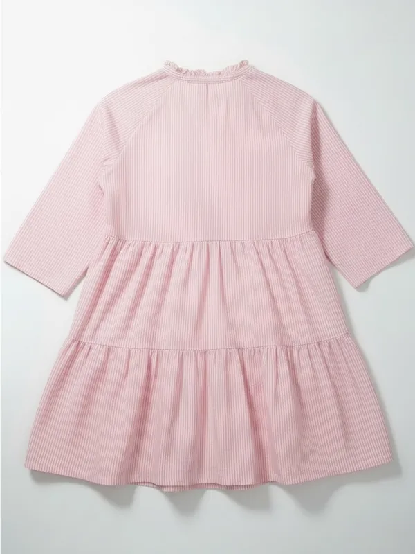 Spartina 449 Babydoll Dress Women XL Pink‎ White Tiered Ruffle Notch Neck - Image 2