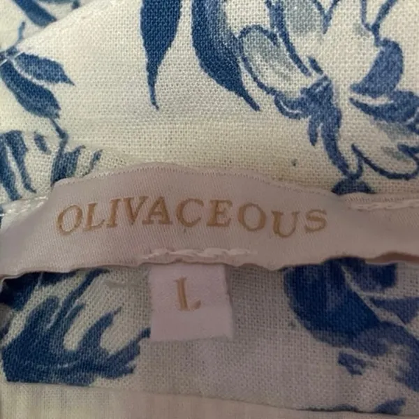 Olivaceous White Linen Floral Sleeveless Cami Halter Mini Fit & Flare Dress Sz L - Image 4