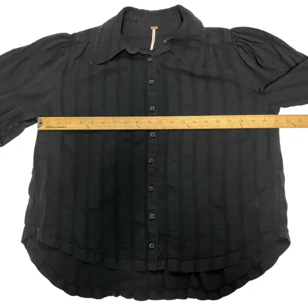 FREE PEOPLE Happy Days Puff Sleeve Cropped Blouse In Black Size Small - Image 9