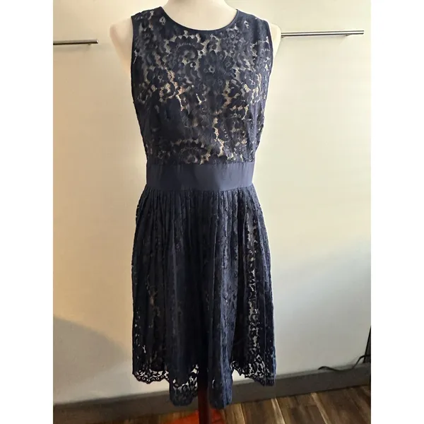 Eliza J Size 8 Navy Lace Dress Sleeveless Wedding Guest Cocktail Party Dress - Image 8