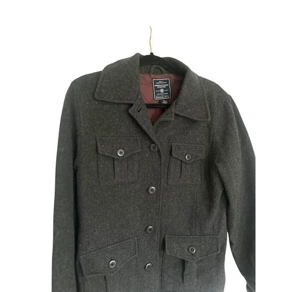 AMERICAN EAGLE Charcoal Grey Wool Peacoat‎ Jacket Coat Size Medium Womens Pocket - Image 2