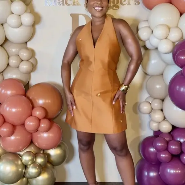 Romy Copper Halter Mini Cocktail Dress MEDIUM Satin Party Backless Designer $310 - Image 7