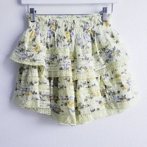 Aerie Rock Ruffle Floral Mist Yellow Mini Skirt - Image 2