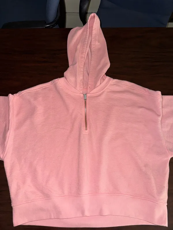 Aerie Pink Quarter Zip Cropped Oversized Hoodie Size Medium - Image 2