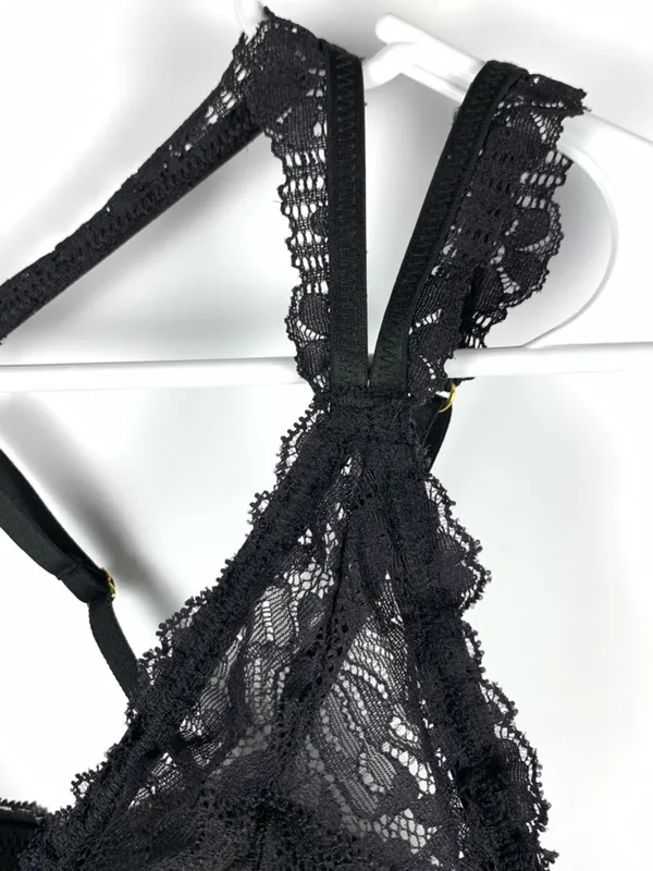 Aerie Bralette XL Black Lace Strappy Racerback Wireless Pullover Bra - Image 4