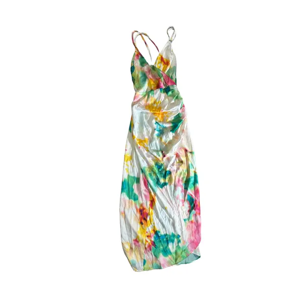 Zara NWT Womens XS Slip Sundress Asymmetrical Cowl Neck Floral Satin Sleeveless - Image 2