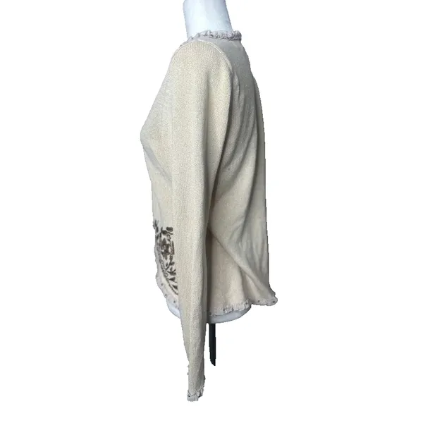 Vintage Coldwater‎ Creek Large Cardigan Sweater Festival Boho Ruffle Bead Earthy - Image 4