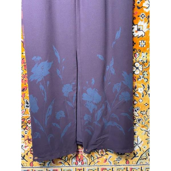 Vintage INC Dark Purple 100% Silk Floral Maxi Dress Size 12 Wedding Guest - Image 7