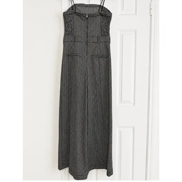 Maeve Anthropologie Houndstooth Strapless Wide Leg Jumpsuit Black White Size 8 - Image 3