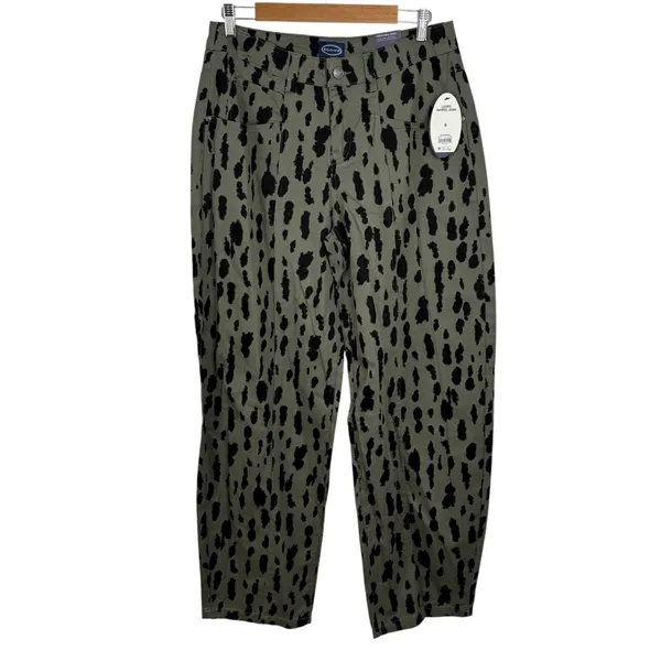 NWT Scoop Seamed Denim Barrel Jeans Wide Leg High Rise Leopard Print Olive SZ 6 - Image 2