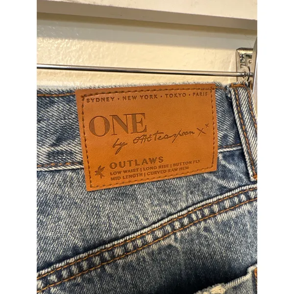 One Teaspoon Sz 26 Outlaws Low Waist Button Fly Cut Off Denim Blue Jean Shorts - Image 4
