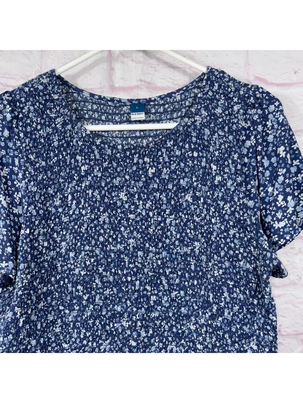 Old Navy Blue Floral Smocked Peplum Top Women’s Large Boho Cottagecore - Image 2