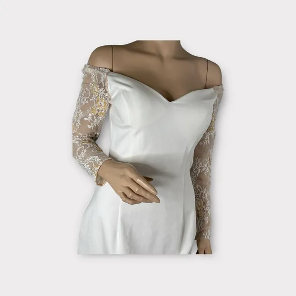 Sherri Hill 51361 Off‎ The Shoulder Wedding , Prom Dress SZ 6. Ivory - Image 7