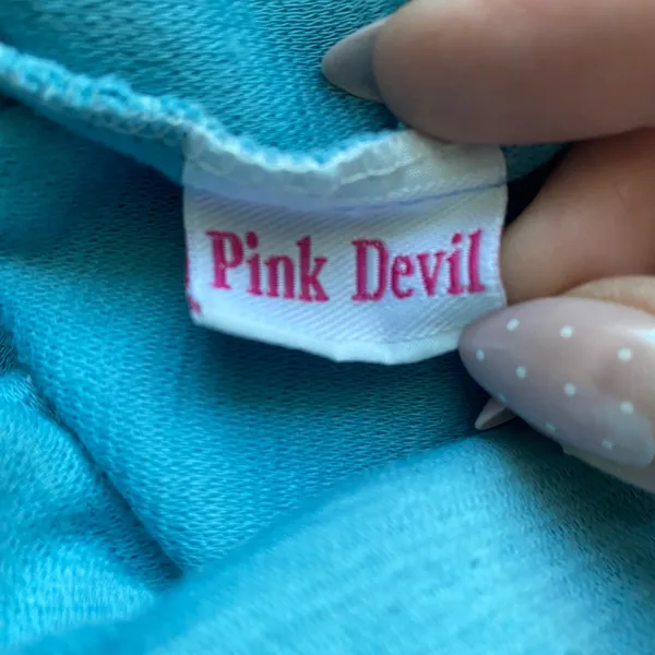 Pink Devil Cotton Dainty Quirky Ruffle Strap Ribbed Mini Dress Small Blue - Image 4