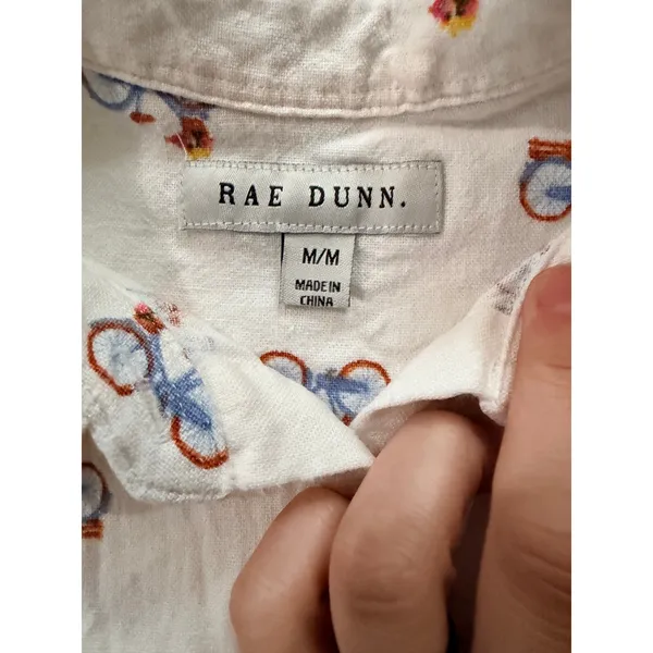 Linen button up short sleeve bicycle with flowers white size med - Image 6