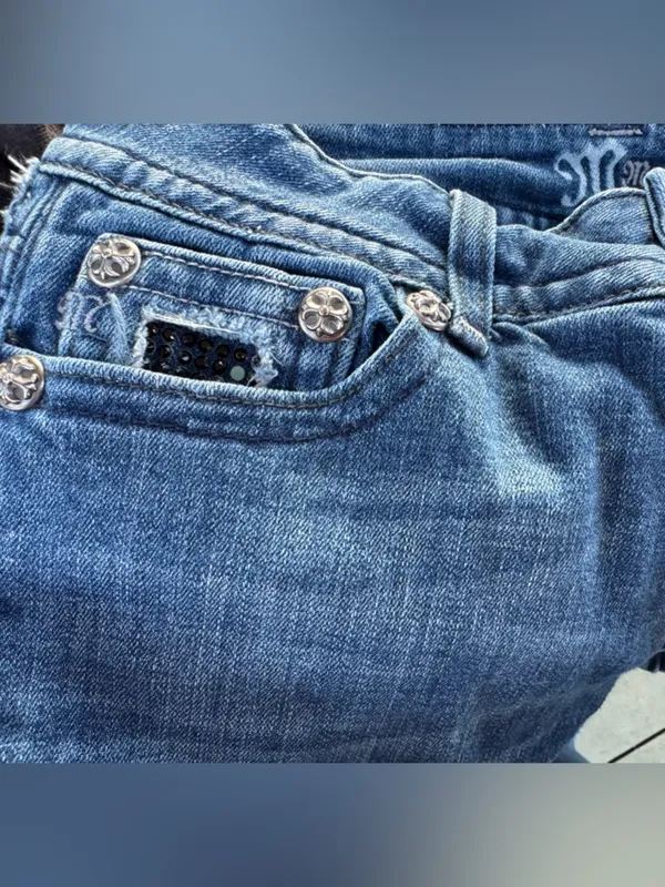 Y💐Miss Me Blue Embellished Wide Leg Jeans - Image 5