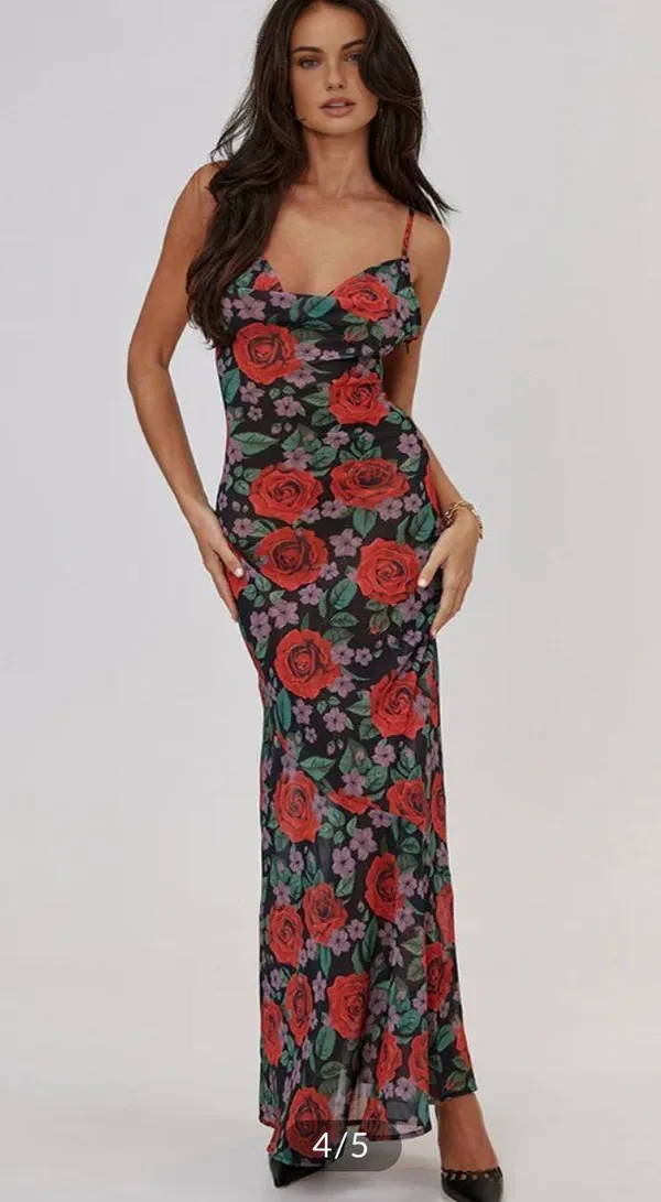 Red Floral Cami Dress Size L - Image 2