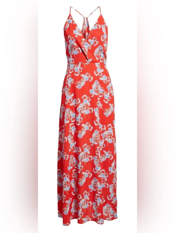 Lush Red Floral Sleeveless Maxi Dress with Open Back Size L NWT - Image 3