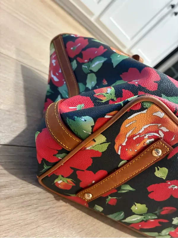 Dooney & Bourke Rose Garden Collection Black Red Leather Tote Bag - Image 12