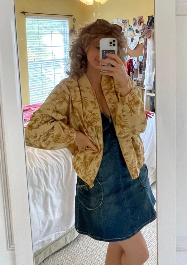 Boutique Vintage Yellow Floral Bomber Jacket - Image 3