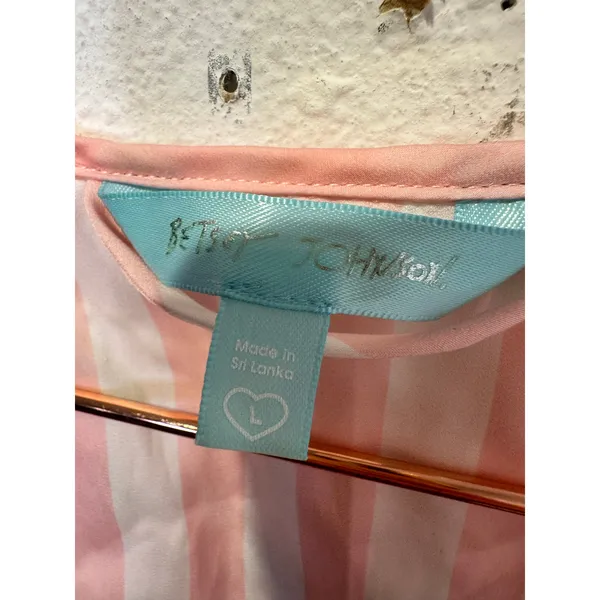 Betsey Johnson Pink White MRS Bridal Striped Kimono Robe Embroidered sz Medium - Image 6